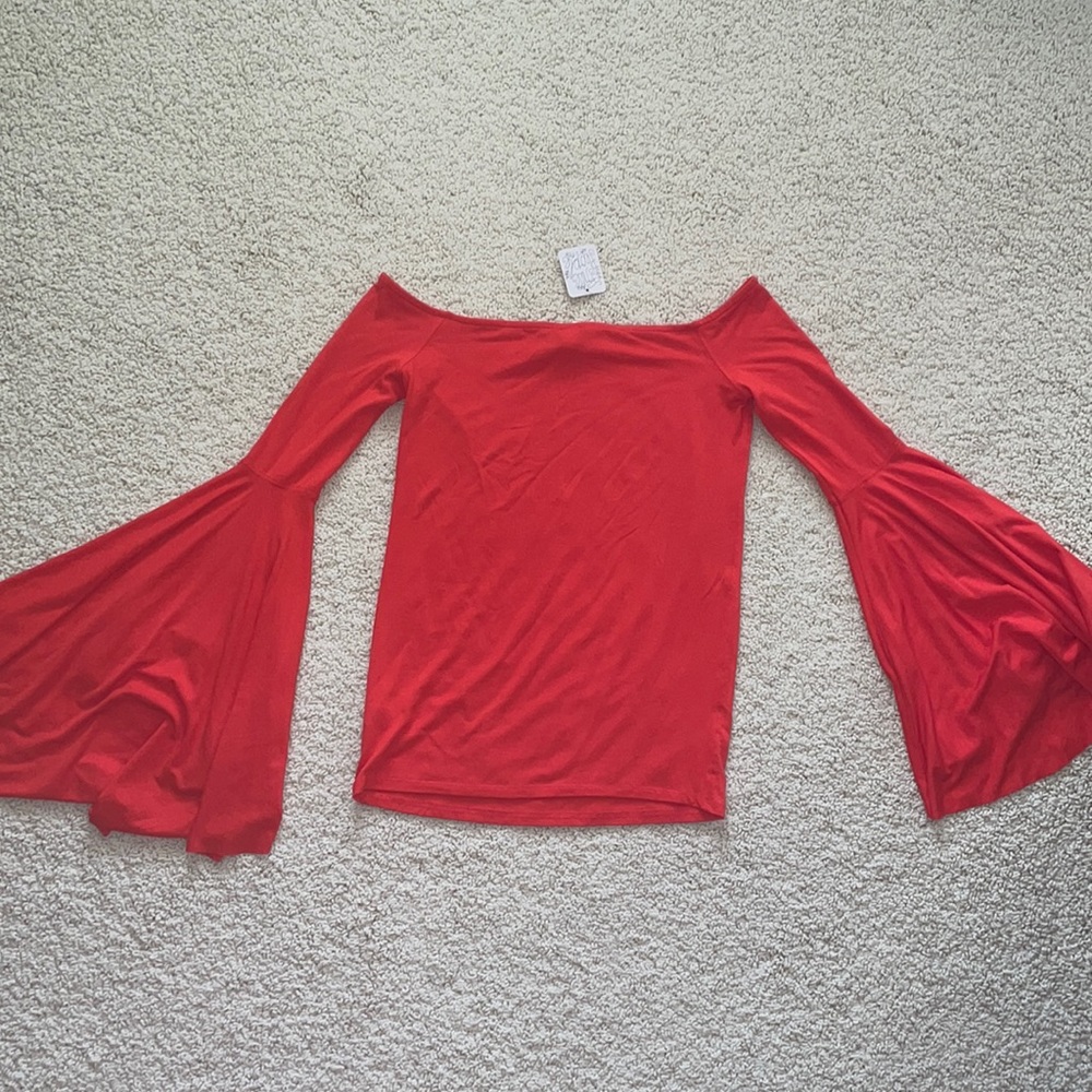 NWT Free People Birds of Paradise Orange Red Off Shoulder Top